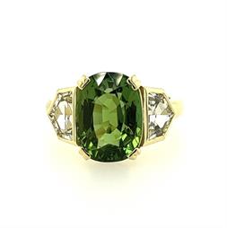 Oval Green Tourmaline and White Sapphire Triad Ring